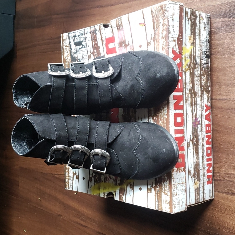 Black Suede Booties with low heel